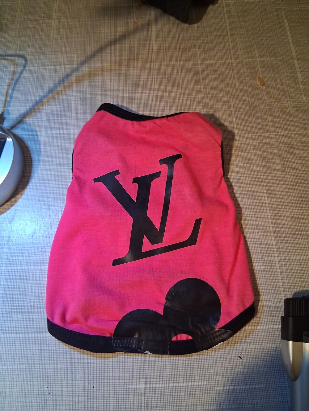 Pink Dog Tee with LV-Style Logo